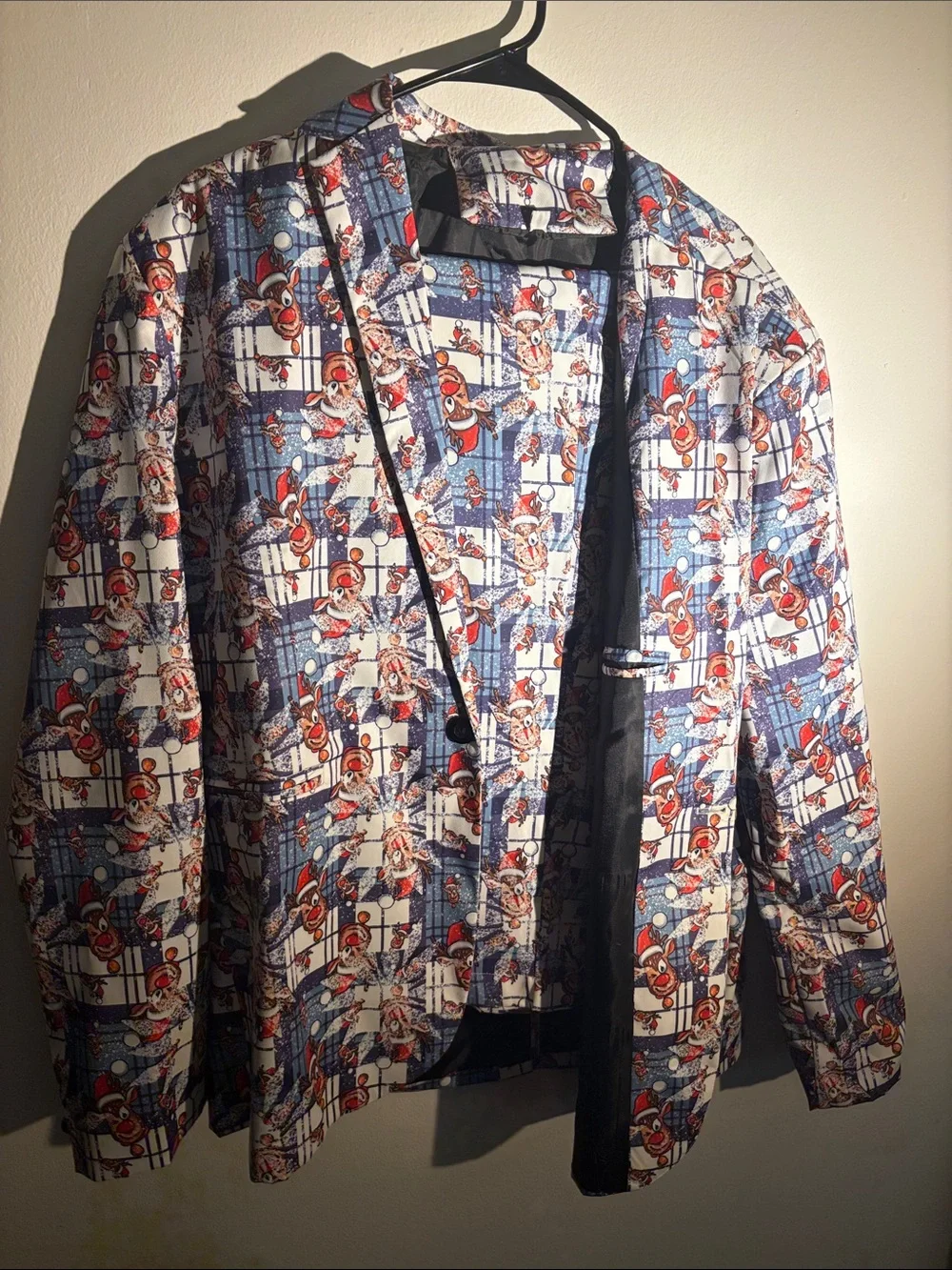 Source Unknown Blue Plaid Novelty Pattern Suit Jacket with Red Accents